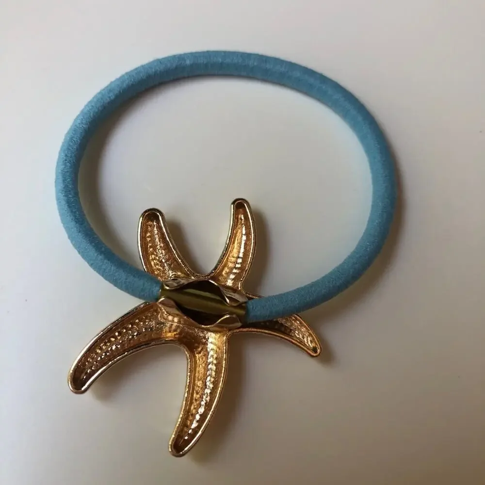 BOUTIQUE • Starfish Gold + Blue Hair Tie Ponytail Holder